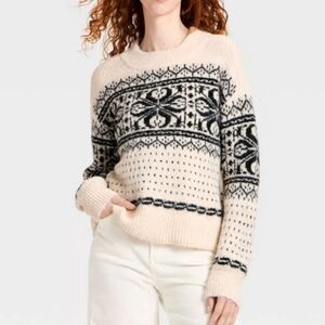 Universal Thread Cozy Alpine Snowflake Crewneck Pullover Sweater - Cream XL